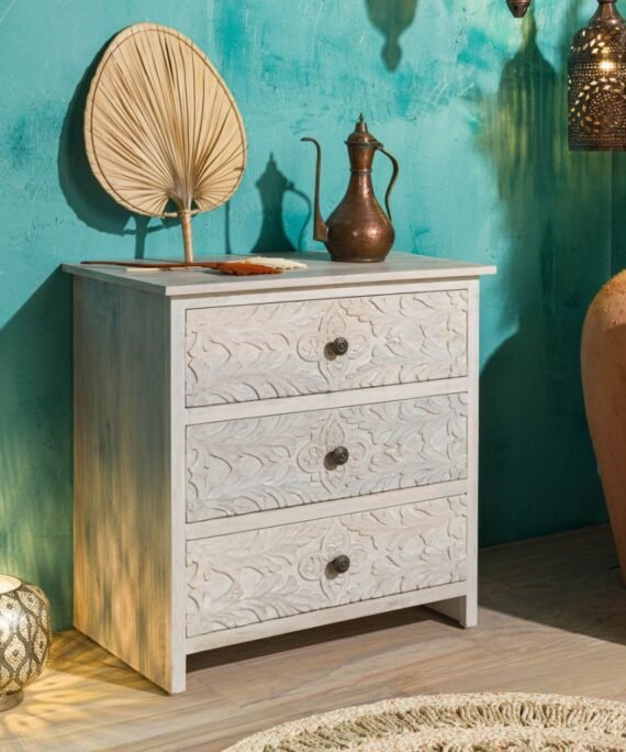 Furnliv Persia Solid Wood Carved Chest of Drawers