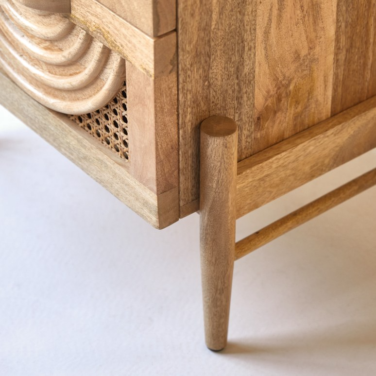 Furnliv Vratta Solid Mango Wood Bedside Table With Cane - Image 5