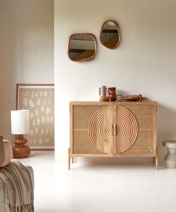 Furnliv Vratta Solid Mango Wood Sideboard with Cane