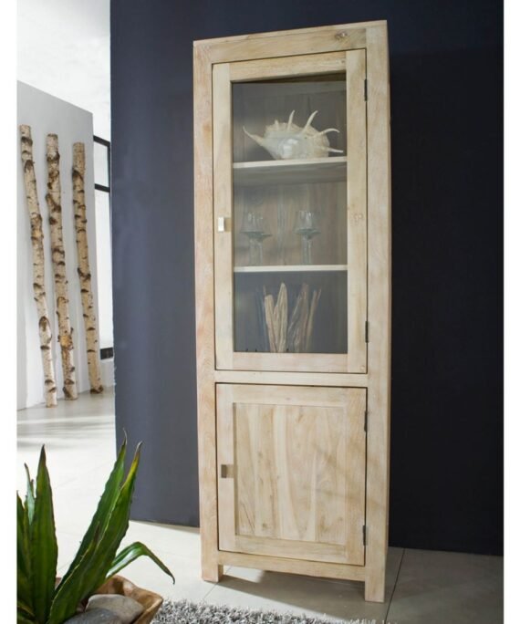 Furnliv Fade White Solid Acacia Wood Display Cabinet #09