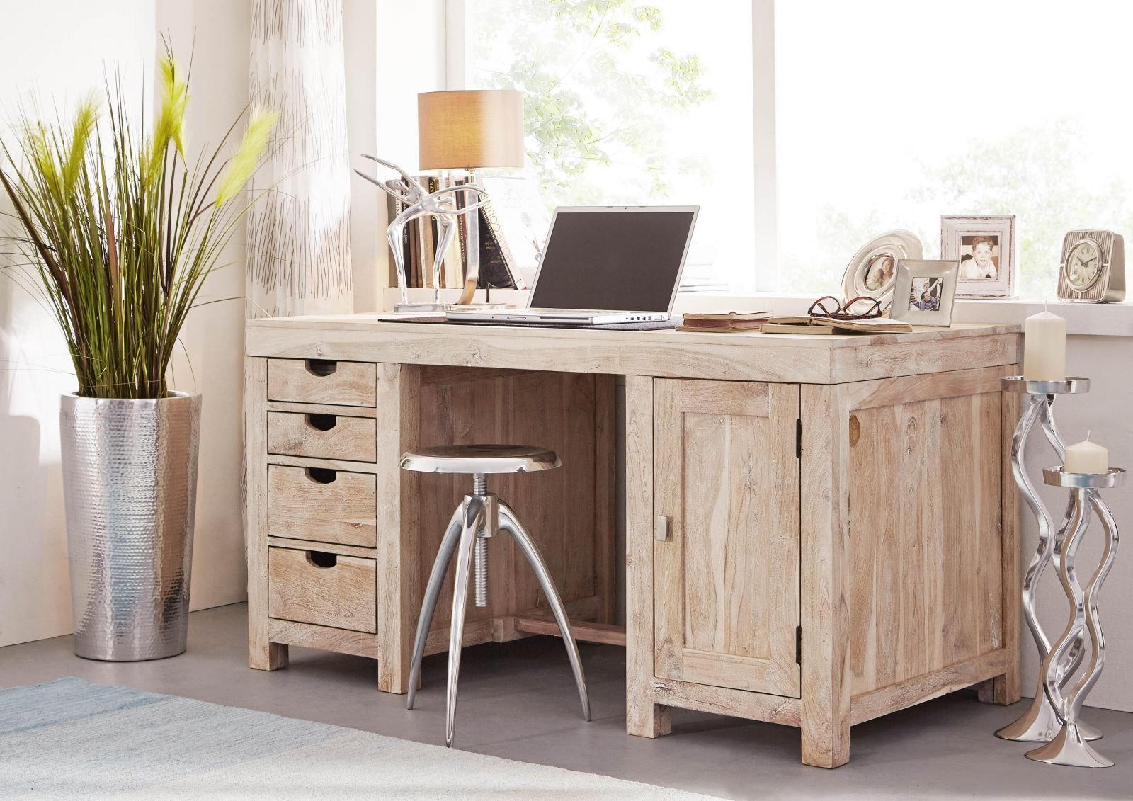 Furnliv Fade White Solid Acacia Wood Desk #02 - Image 2