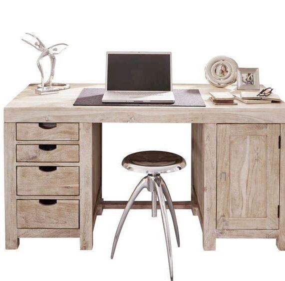 Furnliv Fade White Solid Acacia Wood Desk #02