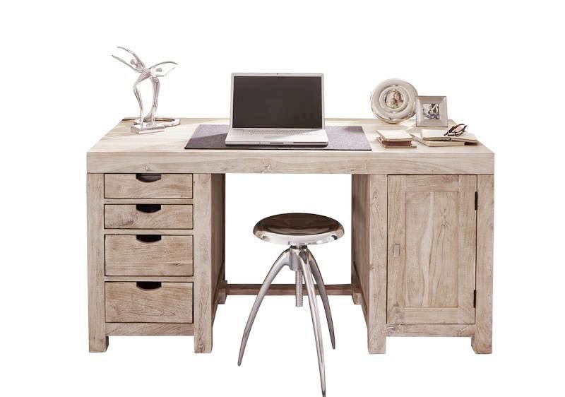 Furnliv Fade White Solid Acacia Wood Desk #02