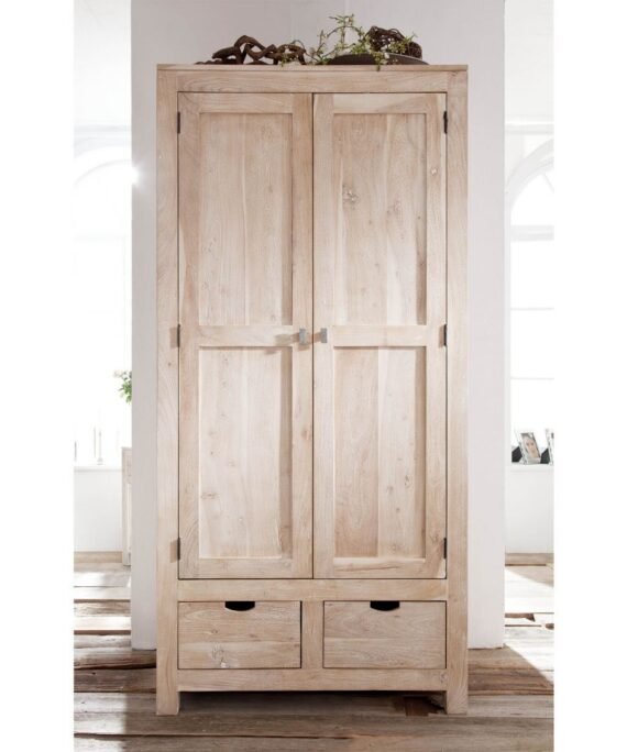 Furnliv Fade White Solid Acacia Wood Wardrobe Cabinet #13