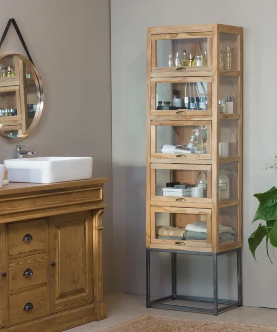 Furnliv Albert Acacia Wood And Metal Display Cabinet #02