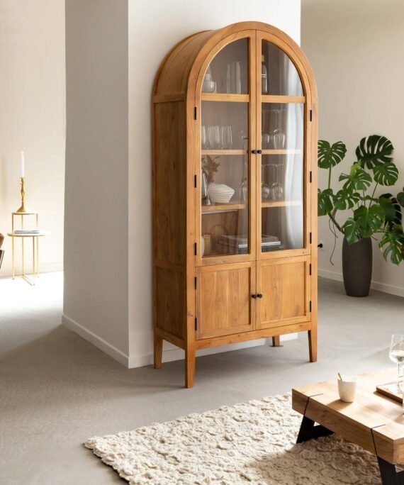 Furnliv Albert Acacia Wood Display Cabinet #01