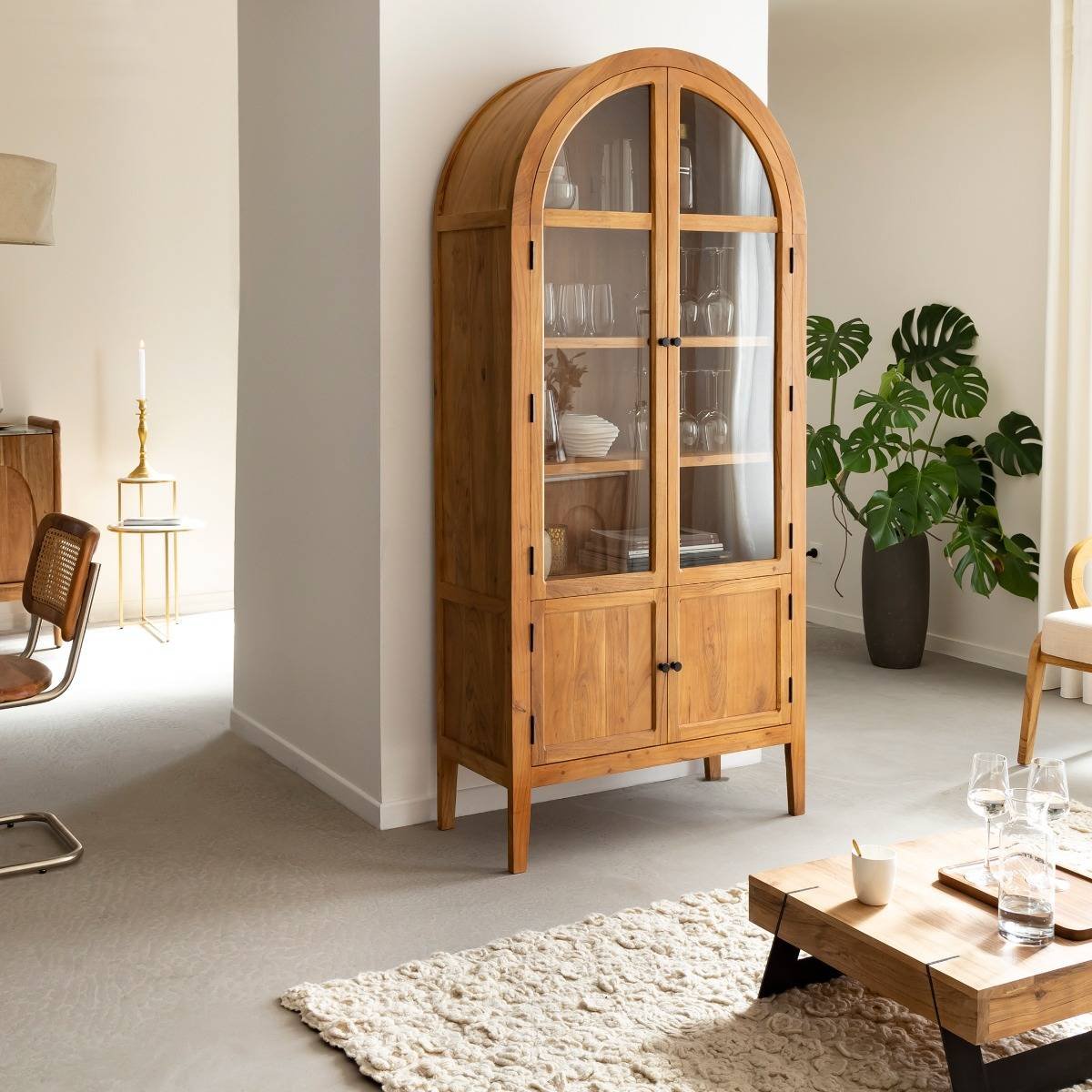 Furnliv Albert Acacia Wood Display Cabinet #01