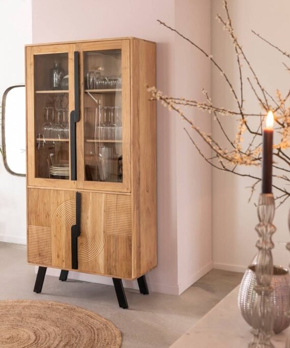Furnliv Albert Acacia Wood And Metal Display Cabinet #03