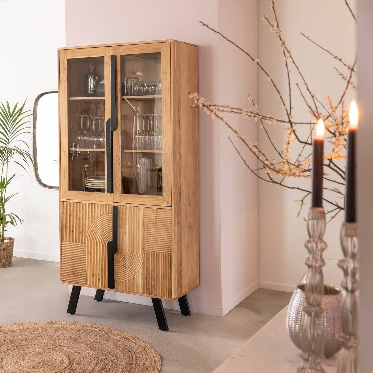 Furnliv Albert Acacia Wood And Metal Display Cabinet #03
