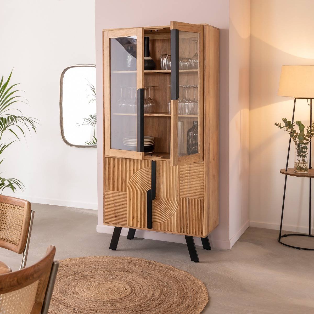 Furnliv Albert Acacia Wood And Metal Display Cabinet #03 - Image 4