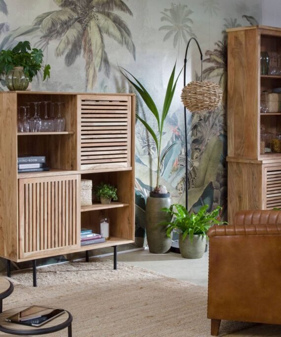 Furnliv Albert Acacia Wood Bar Buffet Cabinet #04