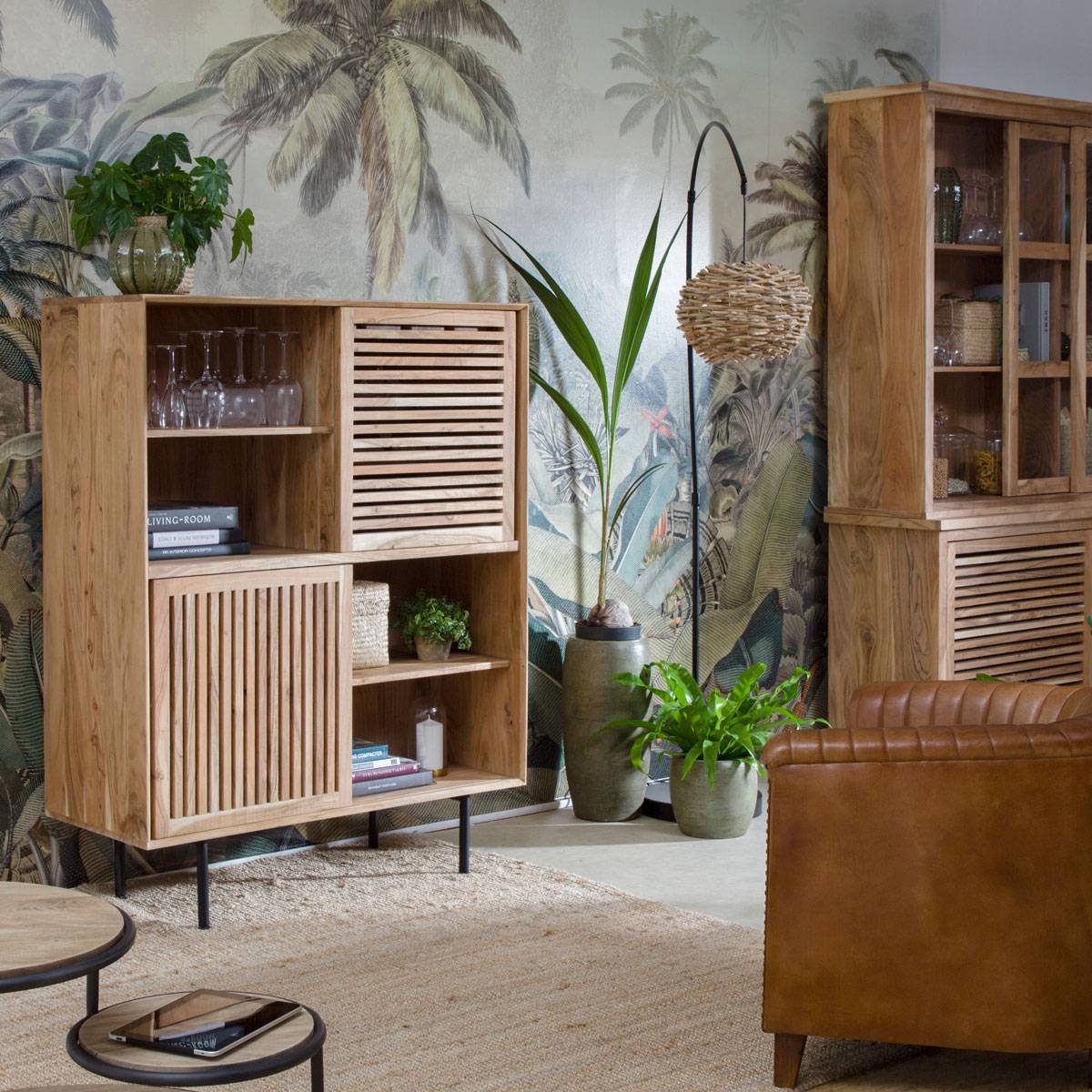 Furnliv Albert Acacia Wood Bar Buffet Cabinet #04