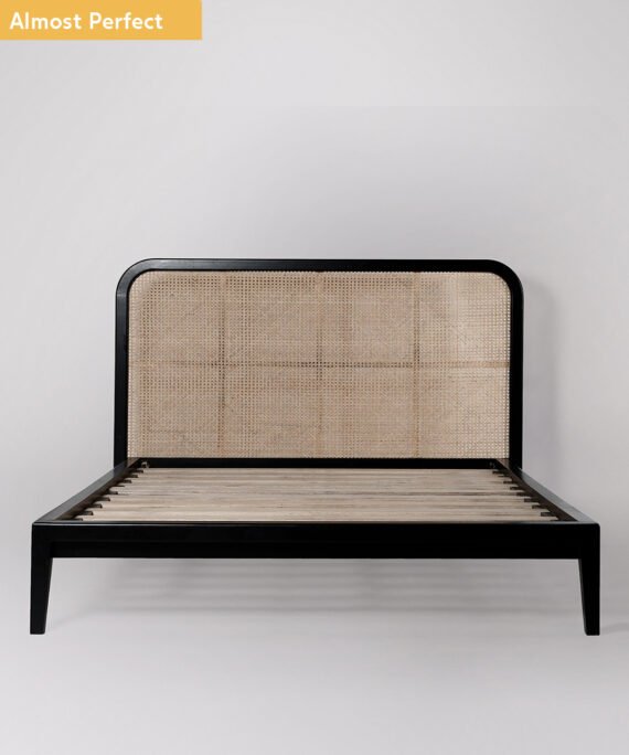 Furnliv Rattan Black Solid Wood Bed #07