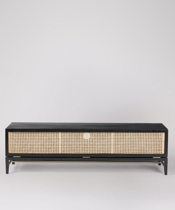 Furnliv Rattan Black Solid Wood TV Stand #02