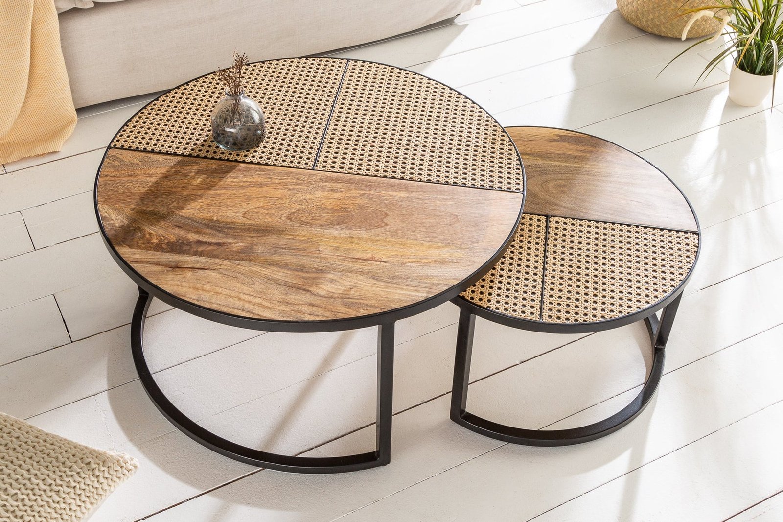 Furnliv Mandor Premium Nesting Table Set with Natural Cane #22 - Image 3