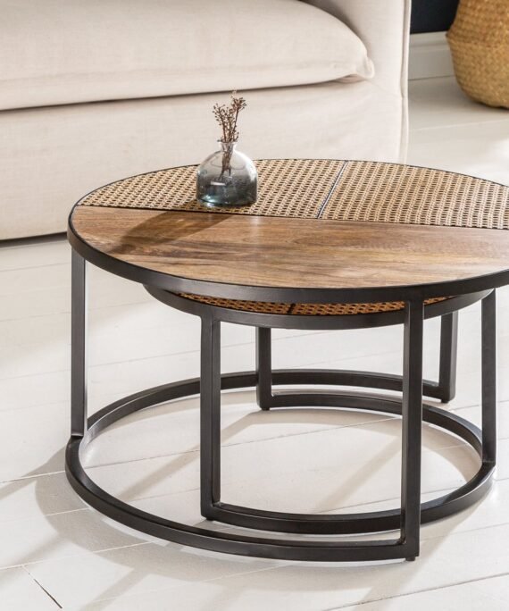 Furnliv Mandor Premium Nesting Table Set with Natural Cane #22