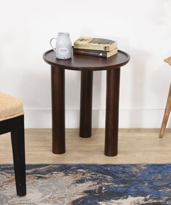 Furnliv Lama Premium Solid Wood End Table Walnut Finish
