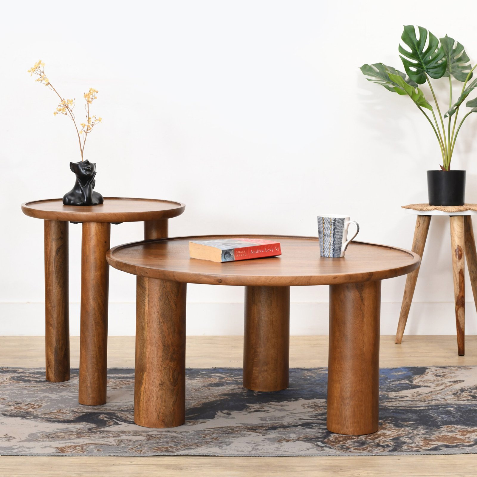 Furnliv Lama Premium Solid Wood Nesting Table Set Teak Finish