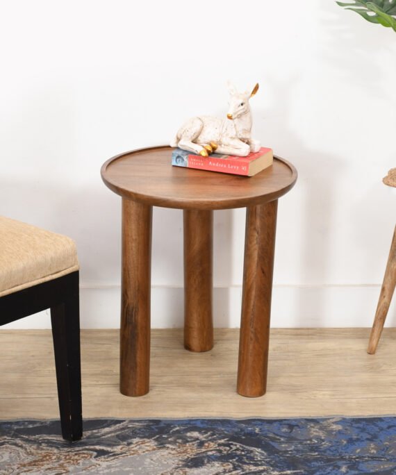 Furnliv Lama Premium Solid Wood End Table Teak Finish
