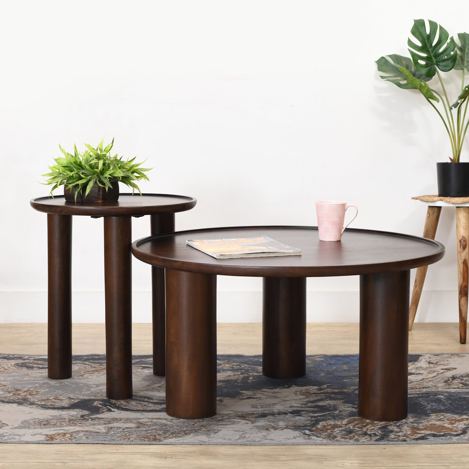 Furnliv Lama Premium Solid Wood Nesting Table Set Walnut Finish - Image 2