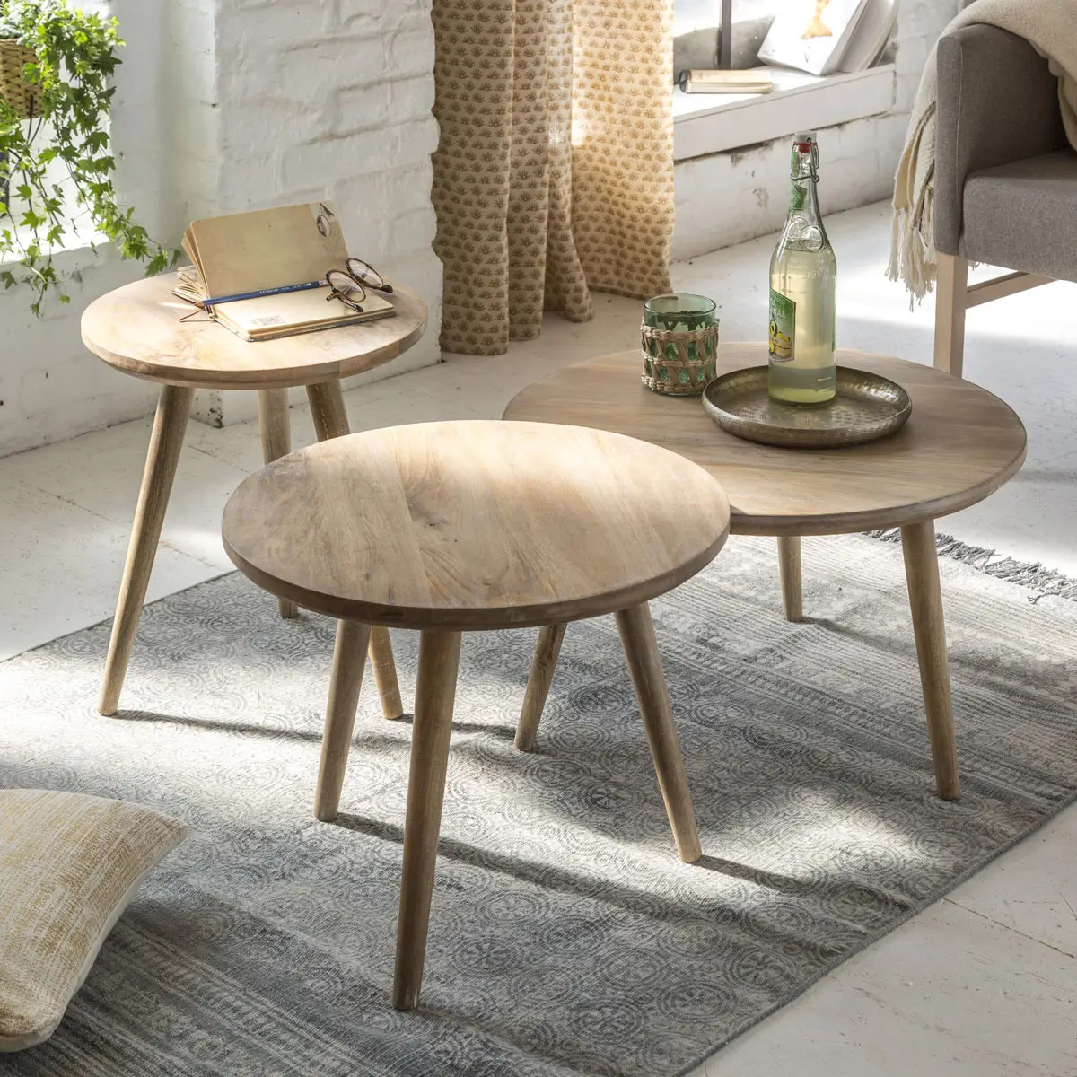 Furnliv Albert Solid Mango Wood Nesting Set of 3 Table - Image 10