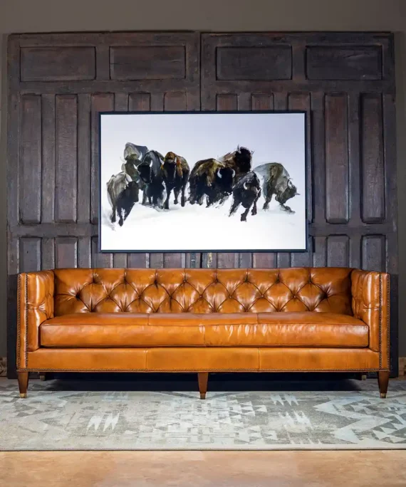 Furnliv Chesterfield Riccon Leather Sofa