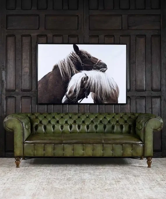 Furnliv Chesterfield Carlton Olive Leather Sofa